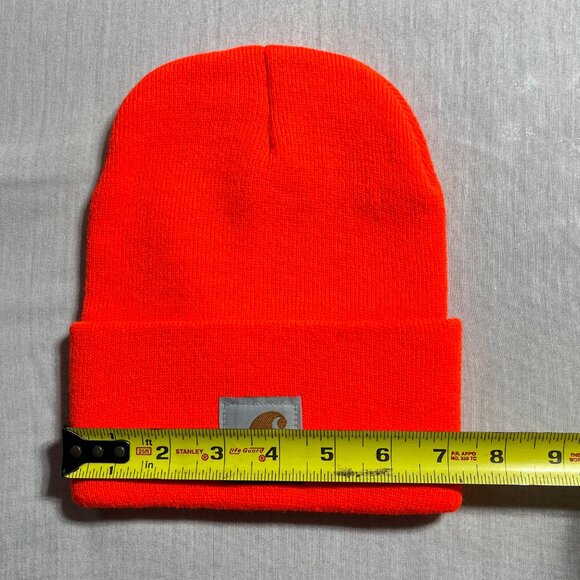 New Carhartt Cuffed Fluorescent Orange Knit Beanie Hat 100% Acrylic A18 Knitted - Picture 3 of 4